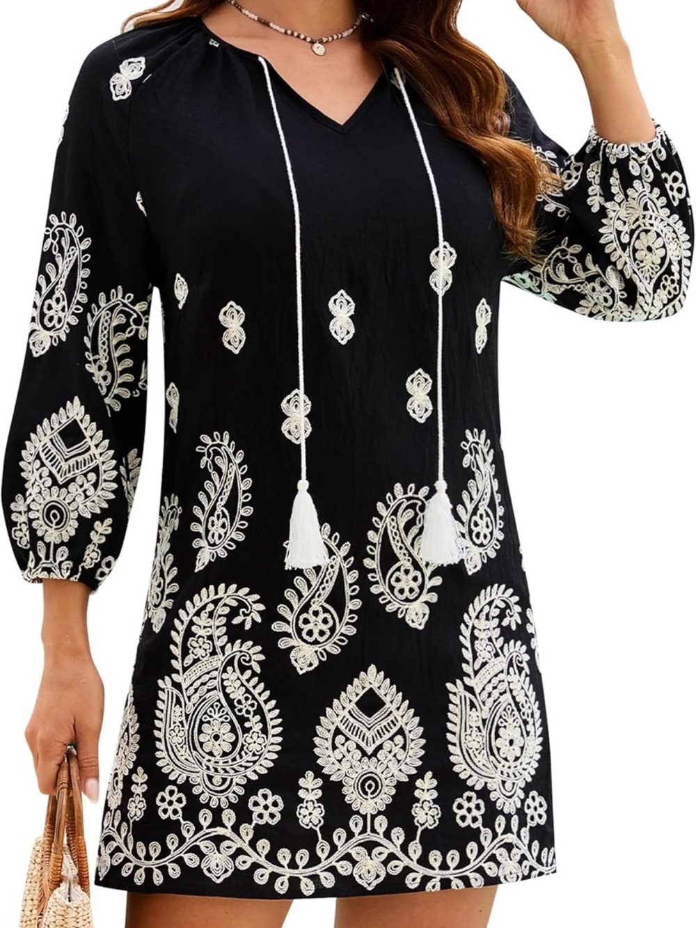 Blooming Jelly Black & White Embroidered V-Neck Swim Cover-Up Dress. NWOT - Picture 3 of 13